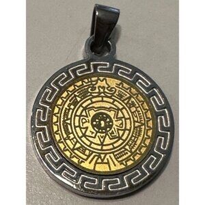 Fini Vintage Silver and Brass Tone MEXICAN Mayan Calendar Pendant